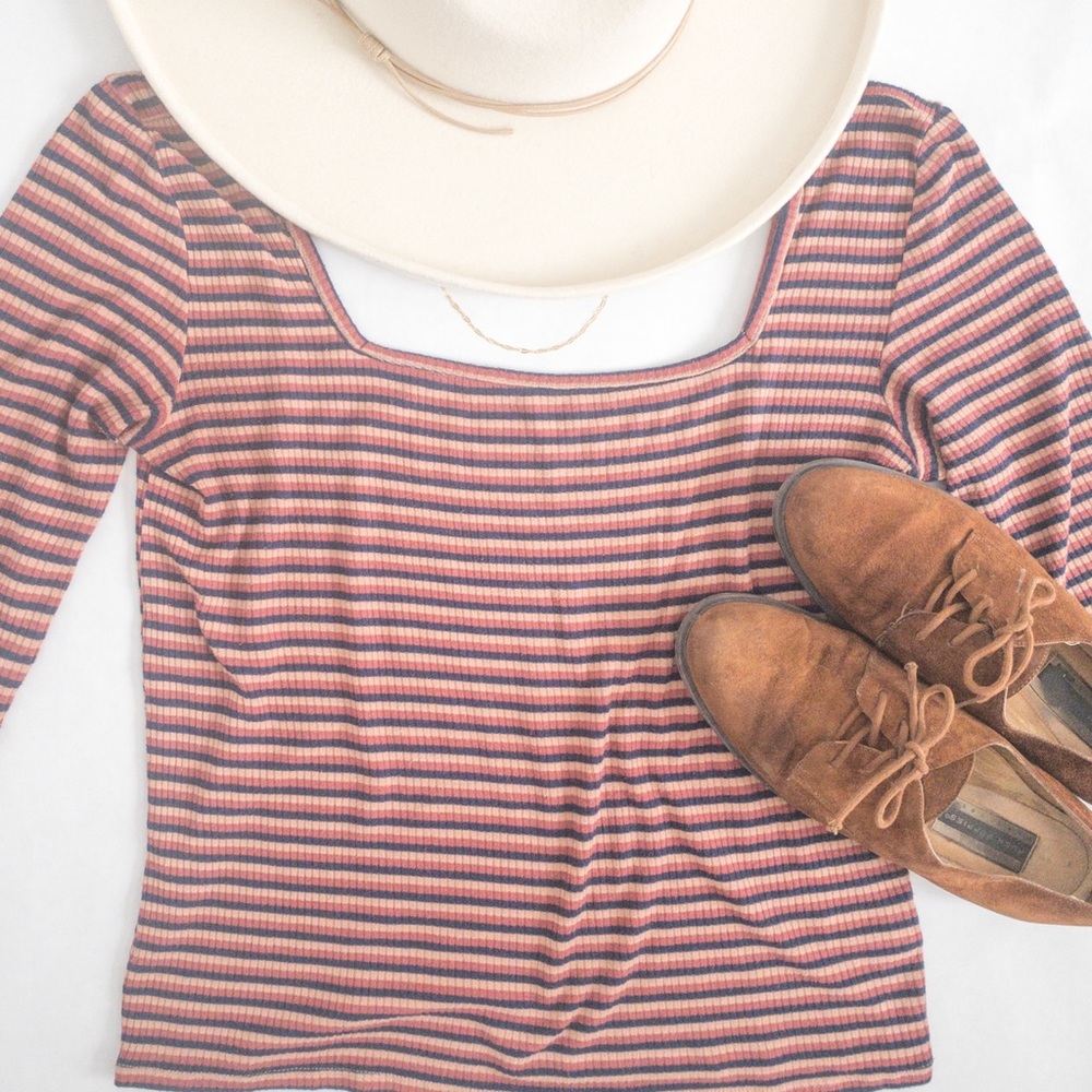 Striped Ribbed Square Neck Top
